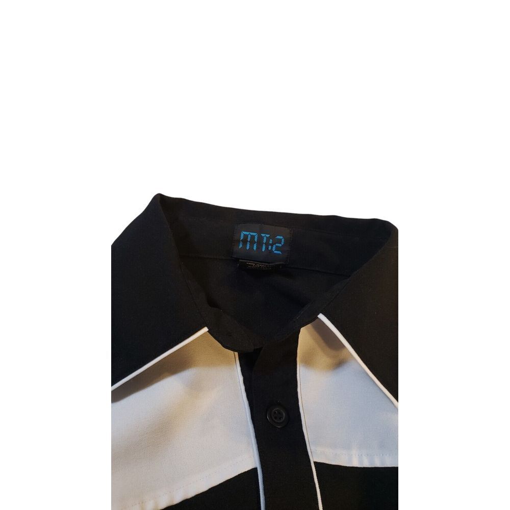 MT:2‎ Mens Black White Fleur De Lis Button Down 100% Polyester Size Large L - Picture 11 of 15